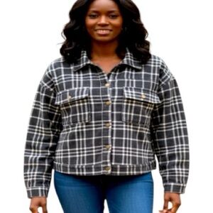 Nasty Gal Jacket, Sz 8, Plaid, B&W, NWOT, Timeless, Denim, Streetwear, Cotton
